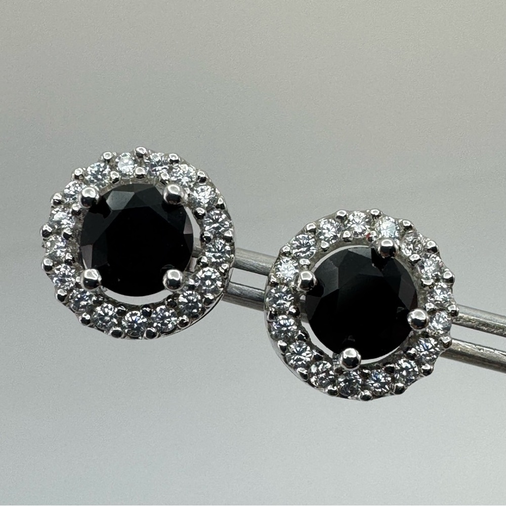 New Silver Black Cubic Zirconia Halo Stud Earrings Sparkle Glam